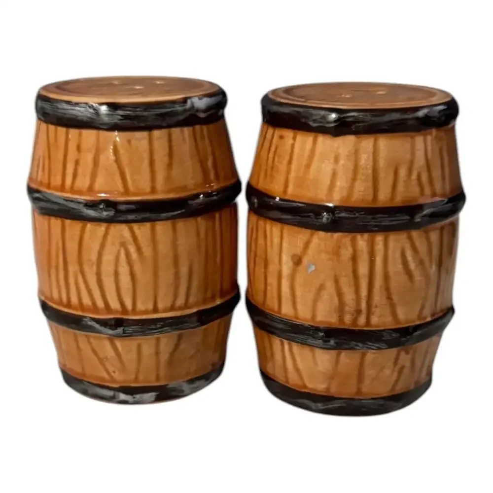 Rivers Edge Cowboy Holding Barrels Salt Pepper Shaker Set Western Rustic